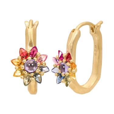 Small Rainbow Daisy Oval Hoop Earrings - 12068
